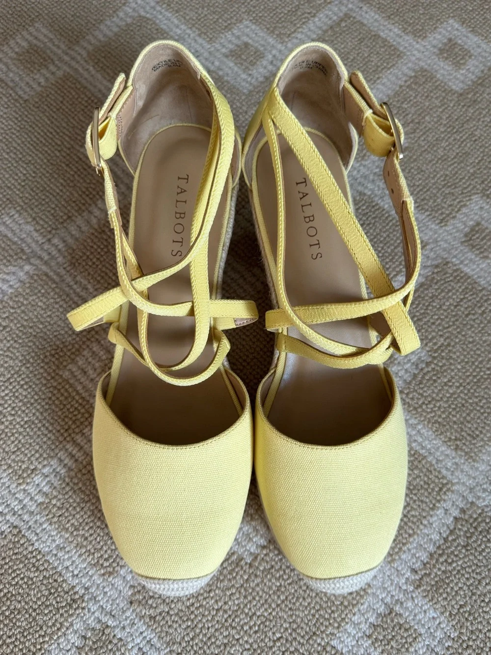 Talbots Lyndsay Strappy Espadrille Wedge Sandals Lemon Chiffon Yellow 9.5